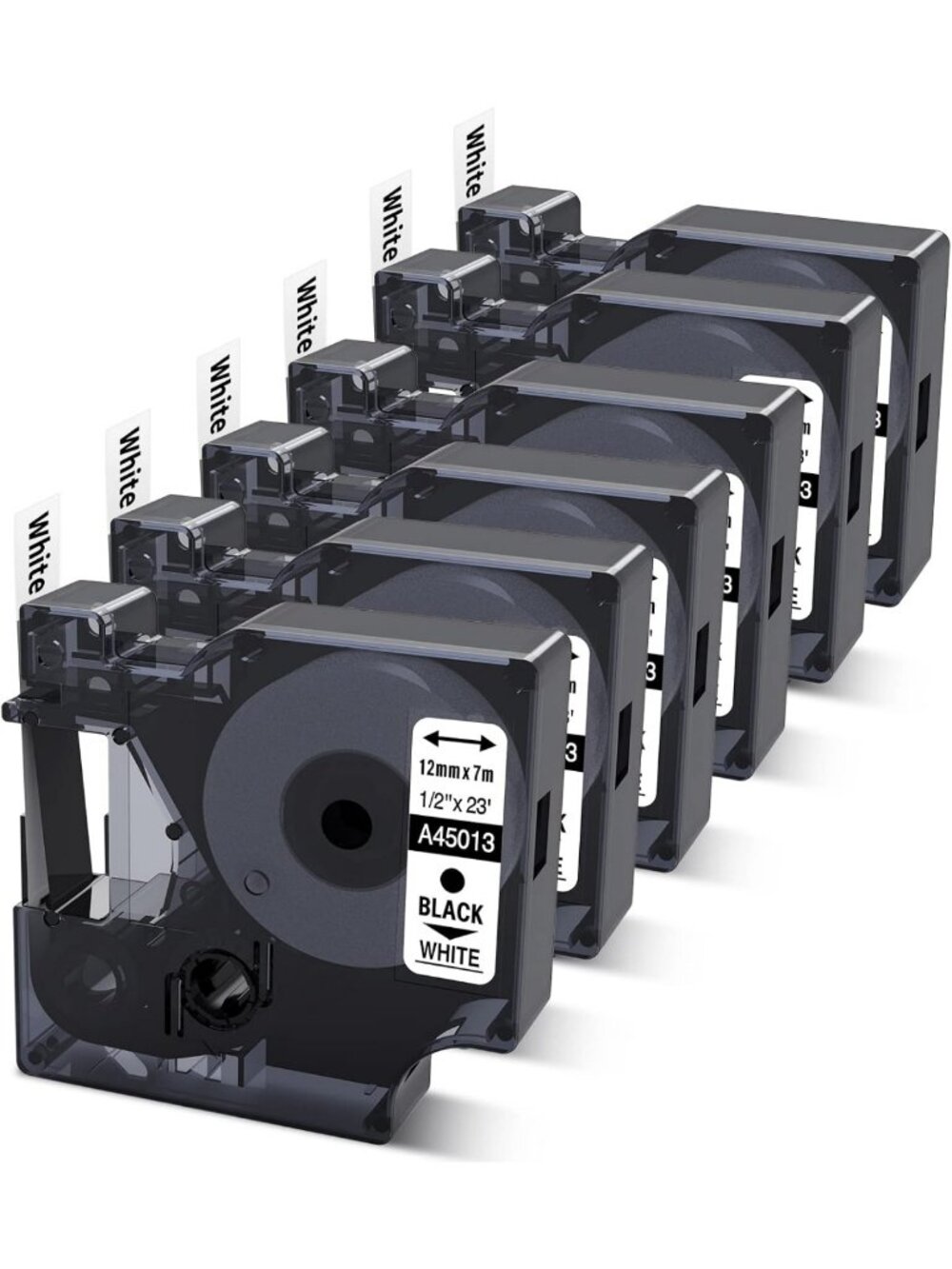 6-Pack D1 Label Tape 1/2" x 23ft - Black on White for Label Makers & Organizing